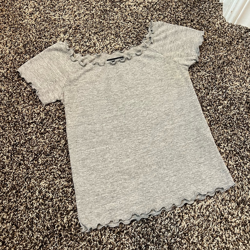 Brandy Melville Anya Ribbed Off the Shoulder T-shirt Ribbed Top Gray
